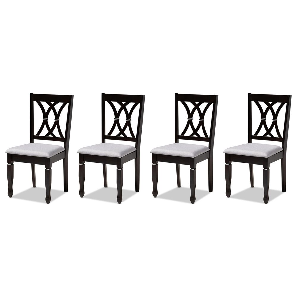 Baxton Studio Reneau Side Chair with Gray Cushion in Espresso Brown (Set of 4), , large