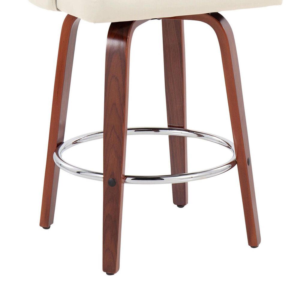 LumiSource Dahlia Swivel Counter Stool with Cream Faux Leather Upholstery in Walnut and Chrome (Set of 2), , large