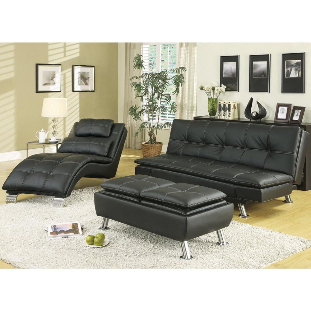 Pacific Landing Contemporary Black Leather Chaise Lounge, , large