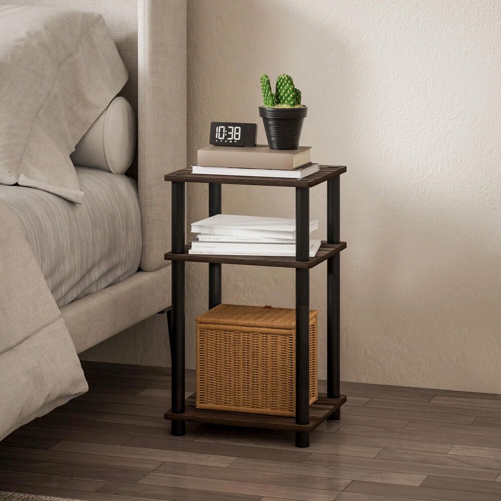 HOMLUX 3-Tier End Table in Columbia Walnut and Black, , large