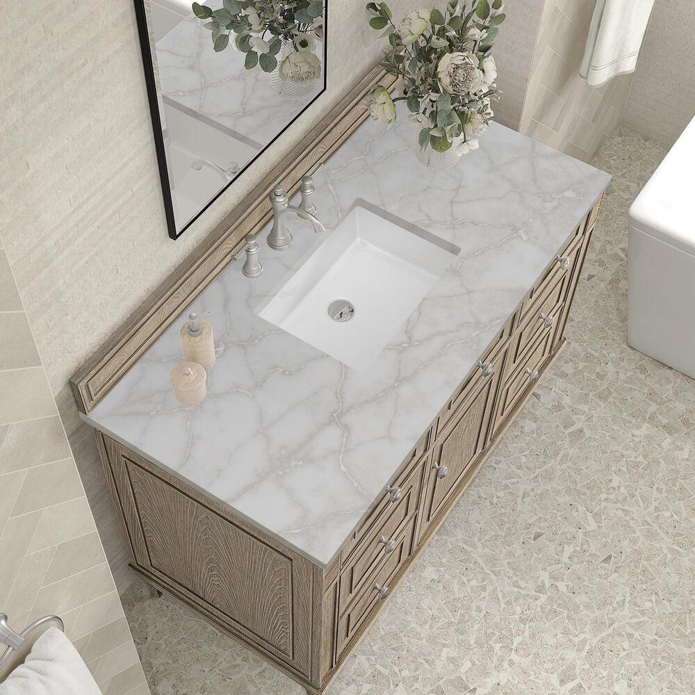 James Martin Vanities Lorelai 48" Single Bathroom Vanity in Whitewashed Oak with 3 cm Eternal Jasmine Pearl Silestone Top, Rectangular Sink and FreePower Wireless Charger, , large