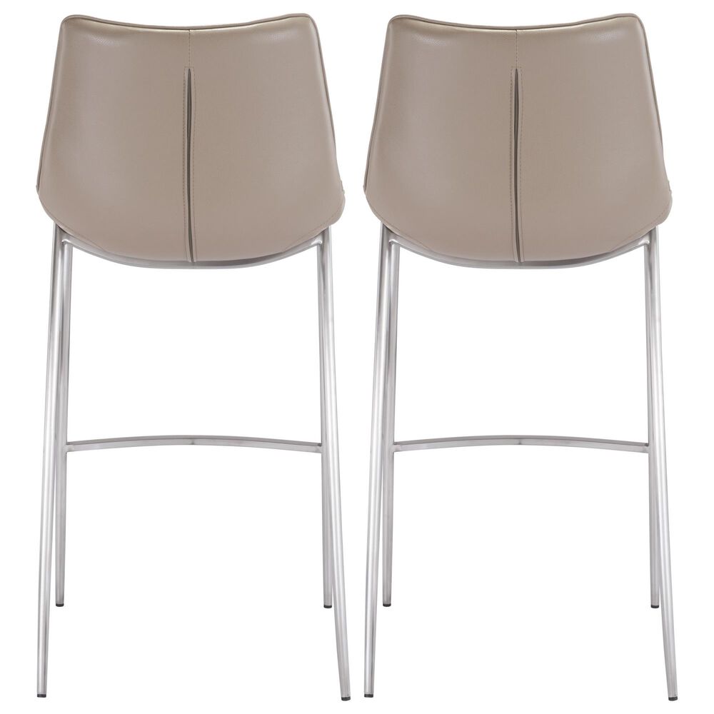 Zuo Modern Magnus Bar Stool in Gray and Silver &#40;Set of 2&#41;, , large
