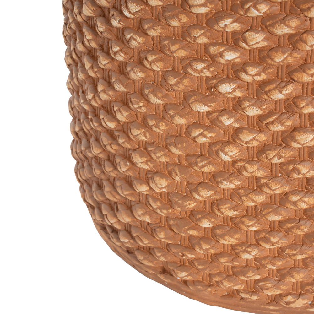 Hearth and Haven Evie Outdoor Round Side Table with Basket Weave Pattern in Brown, , large