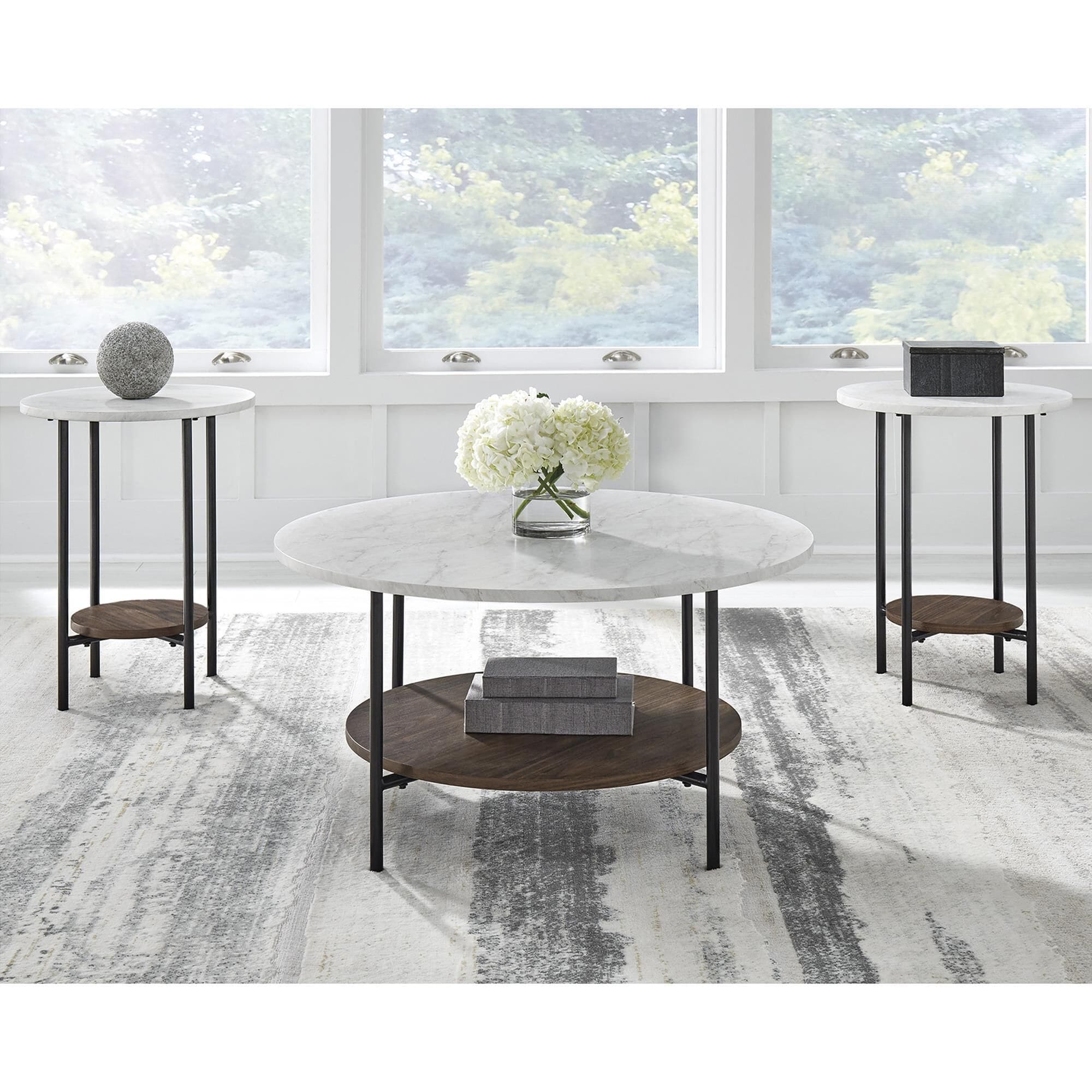 Ashley Wrenwich Occasional Table Set in Brown, Black and White