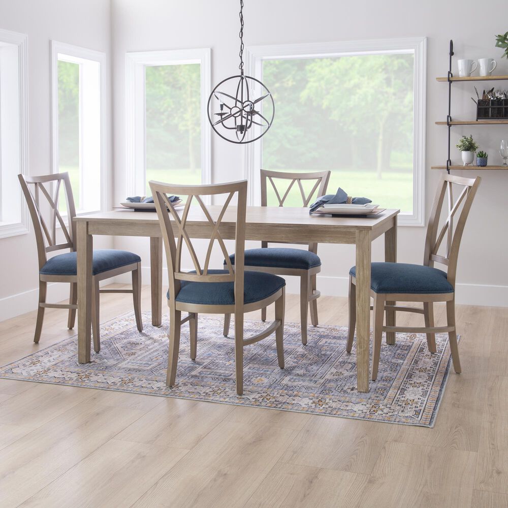 Linon Home Decor Andes Side Chair with Navy Cushion Seat in Natural, , large
