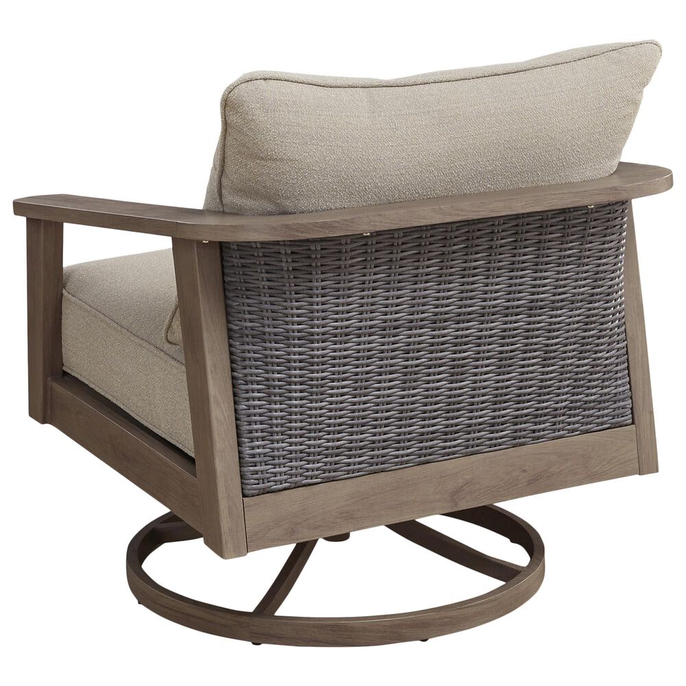 Ashley Harmony Headlands Outdoor Swivel Lounge Chair with Cushion in Natural and Gray, , large