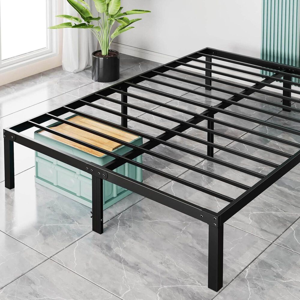 Hearth and Haven Queen Heavy Duty Metal Bed Frame in Black, , large