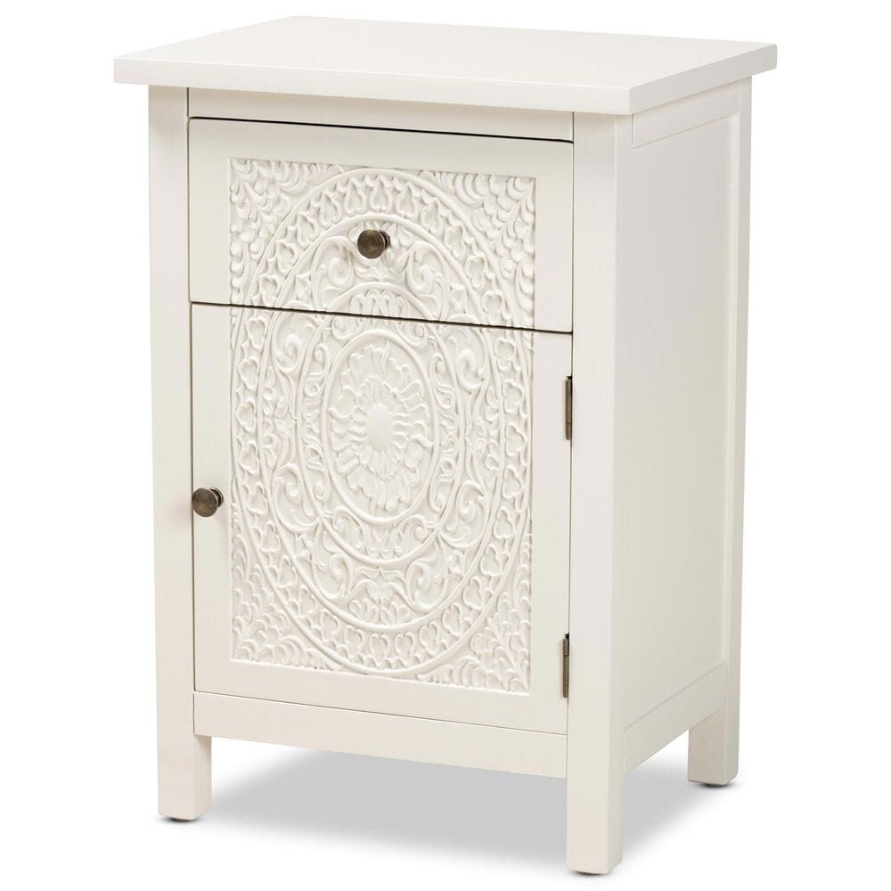 Baxton Studio Lambert 1 Drawer Nightstand in White, , large