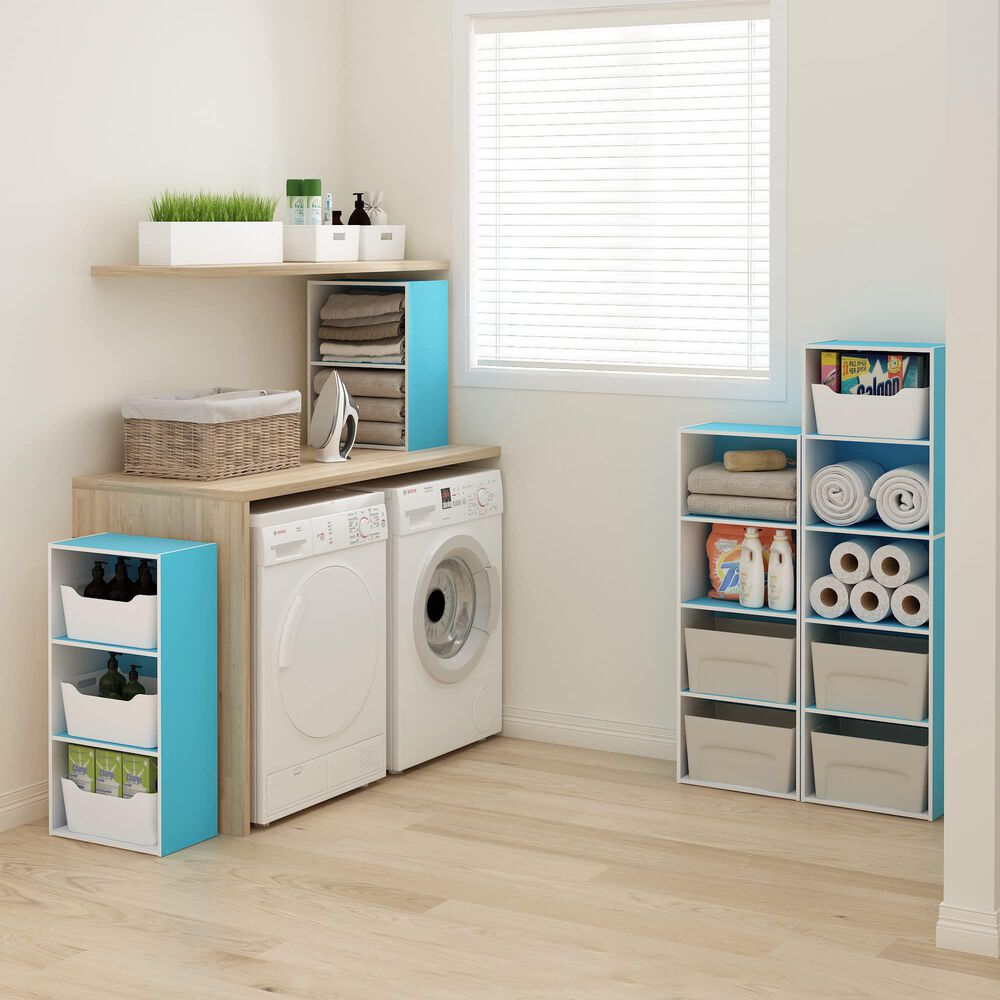 HOMLUX 3-Tier Open Shelf Bookcase in Light Blue and White, , large