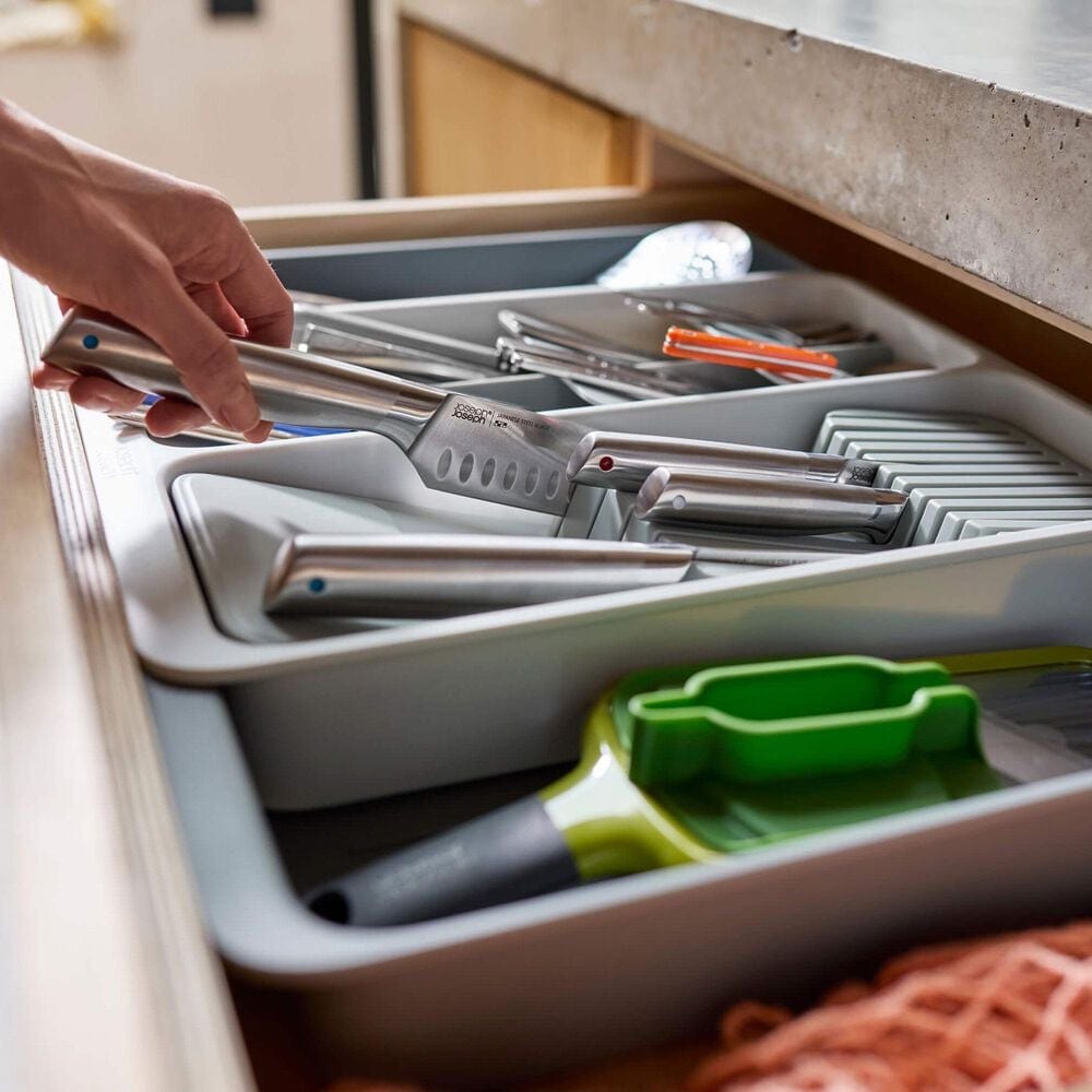 Joseph Joseph DrawerStore Expanding Tiered Cutlery, Utensil, Gaget and Knife Organizer in Grey and Stone, , large