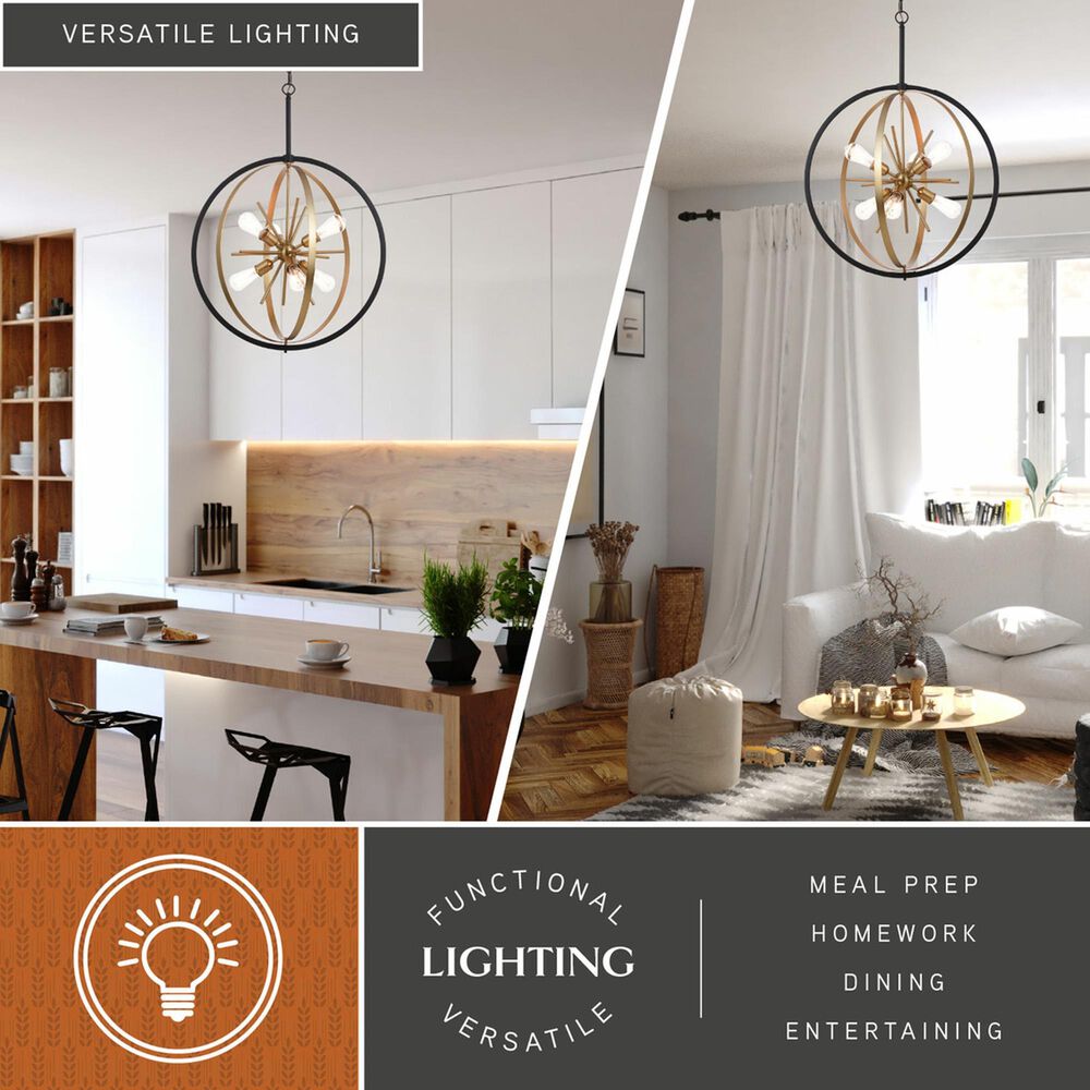 Vaxcel International Co. Ltd. Estelle 6-Light Pendant in Natural Brass and Matte Black, , large