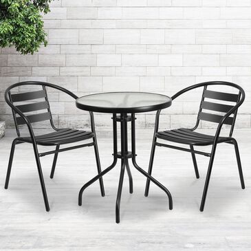 Flash Furniture 3-Piece Glass and Metal Round Table Set in Black, , large