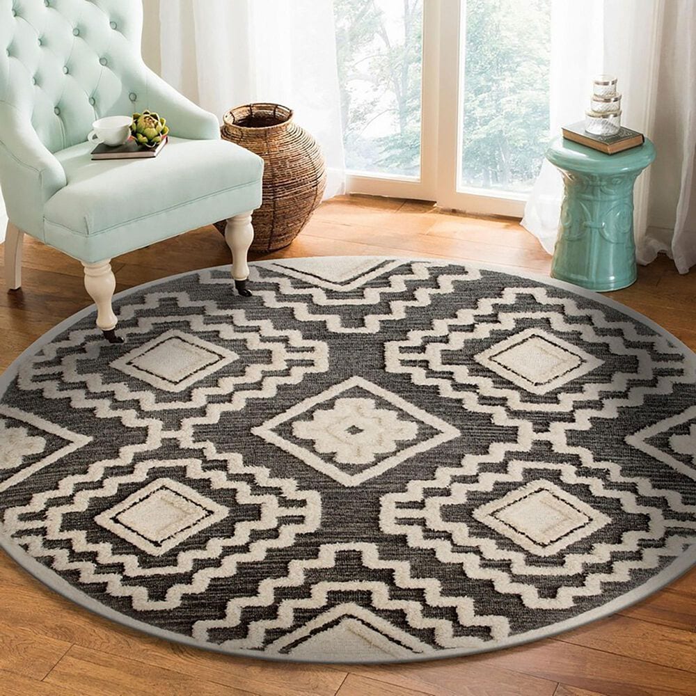 L&amp;R Resources Sinuous Scandinavian 6&#39; Round Gray and Cream Area Rug, , large
