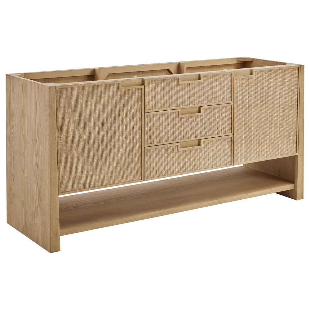 James Martin Vanities Solene 72&quot; Double Bathroom Vanity in Seaside Oak with 3 cm White Arctic Fall Solid Surface Top and Rectangular Sinks, , large
