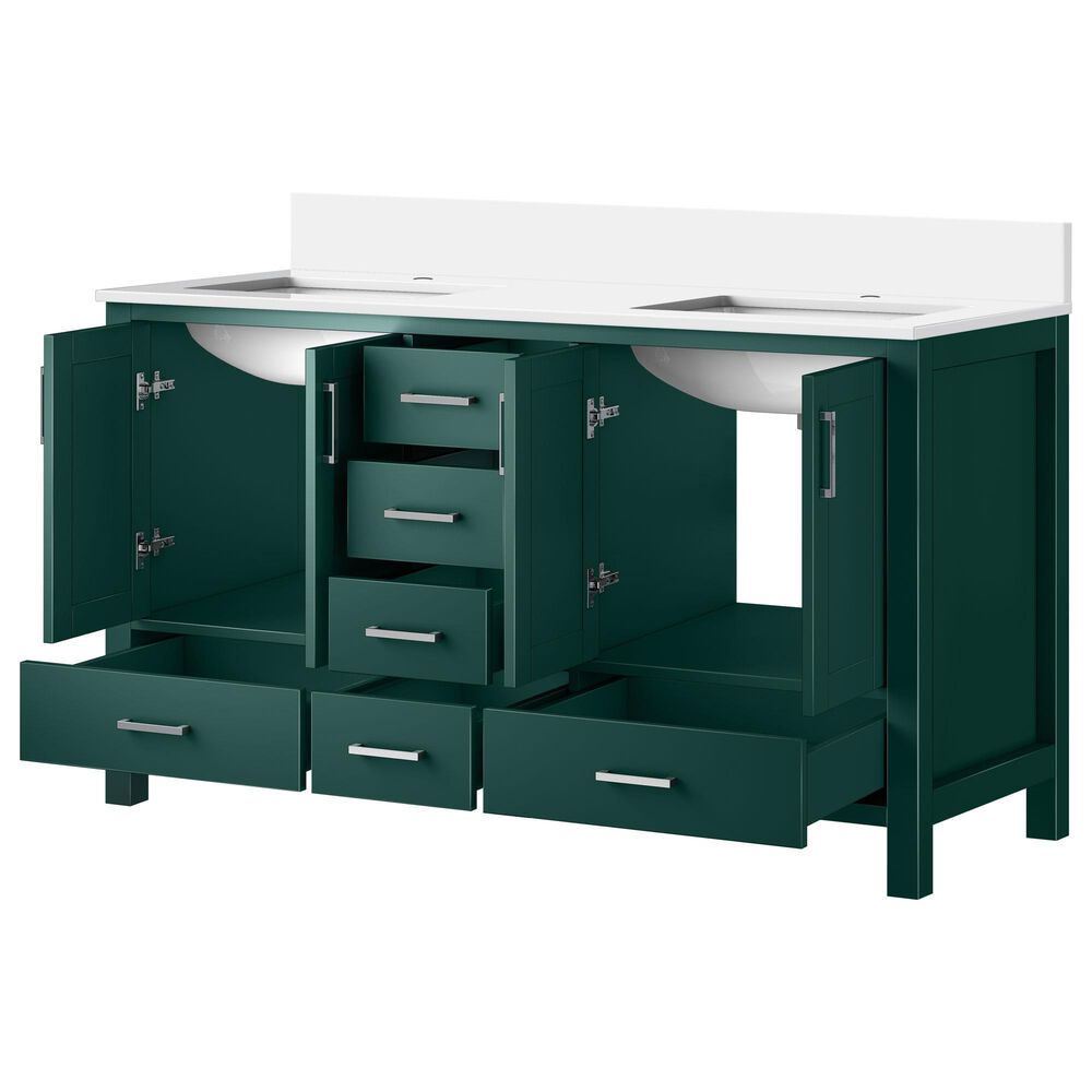Lexora Home Jacques 60&quot; Double Bathroom Vanity in Green with 2 cm White Cultured Marble Top and Rectangular Sinks, , large