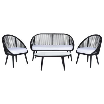 Safavieh Abia 4-Piece Conversation Set with White Cushion in Black, , large
