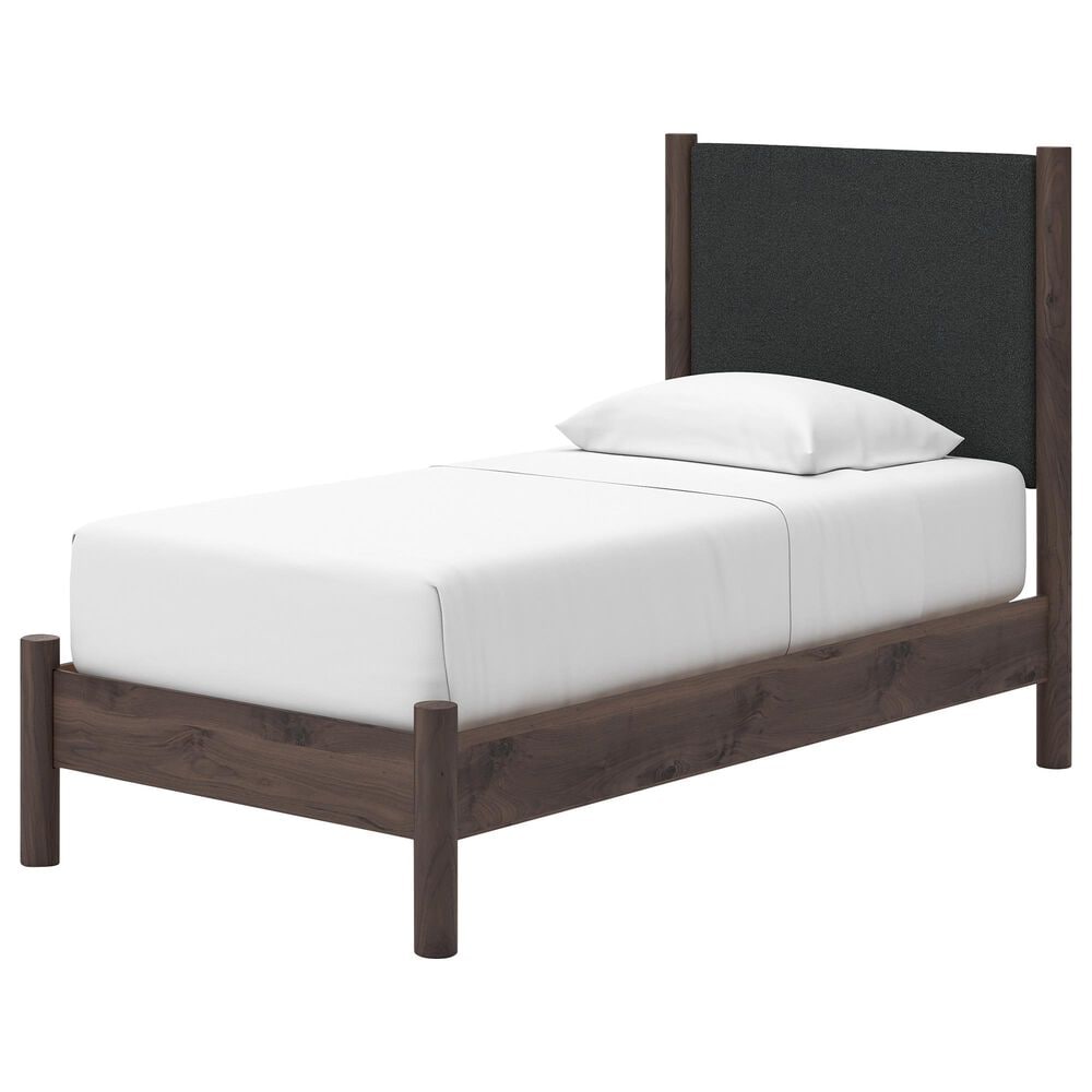 Ashley Pamytta Twin Upholstered Panel Platform Bed in Rich Brown, , large