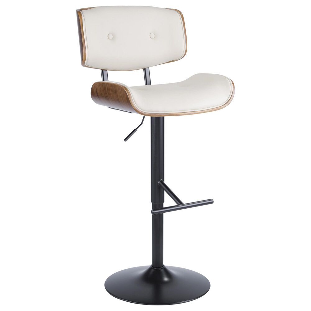 LumiSource Lombardi Swivel Adjustable Barstool with Cream Cushion in Black and Walnut, , large