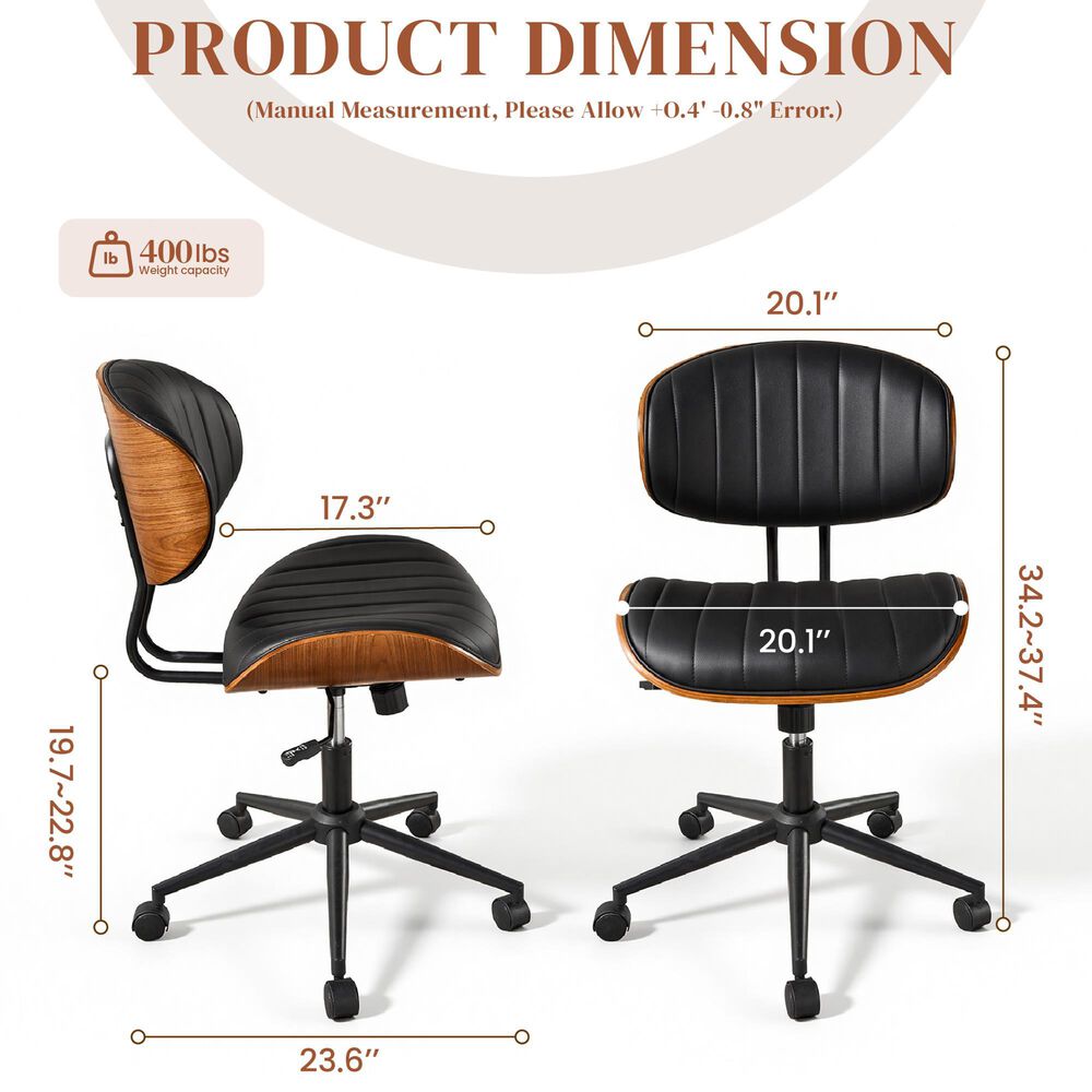 HOMLUX Ergonomic Swivel Office Chair with Vertical Channel-Tufted Cushion in Black, , large