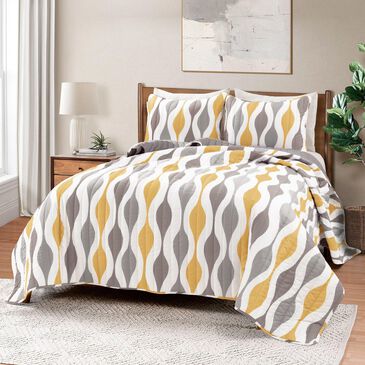 Triangle Home Fashions Mid Century Geo 3-Piece Queen Quilt Set in Gold and Gray, , large