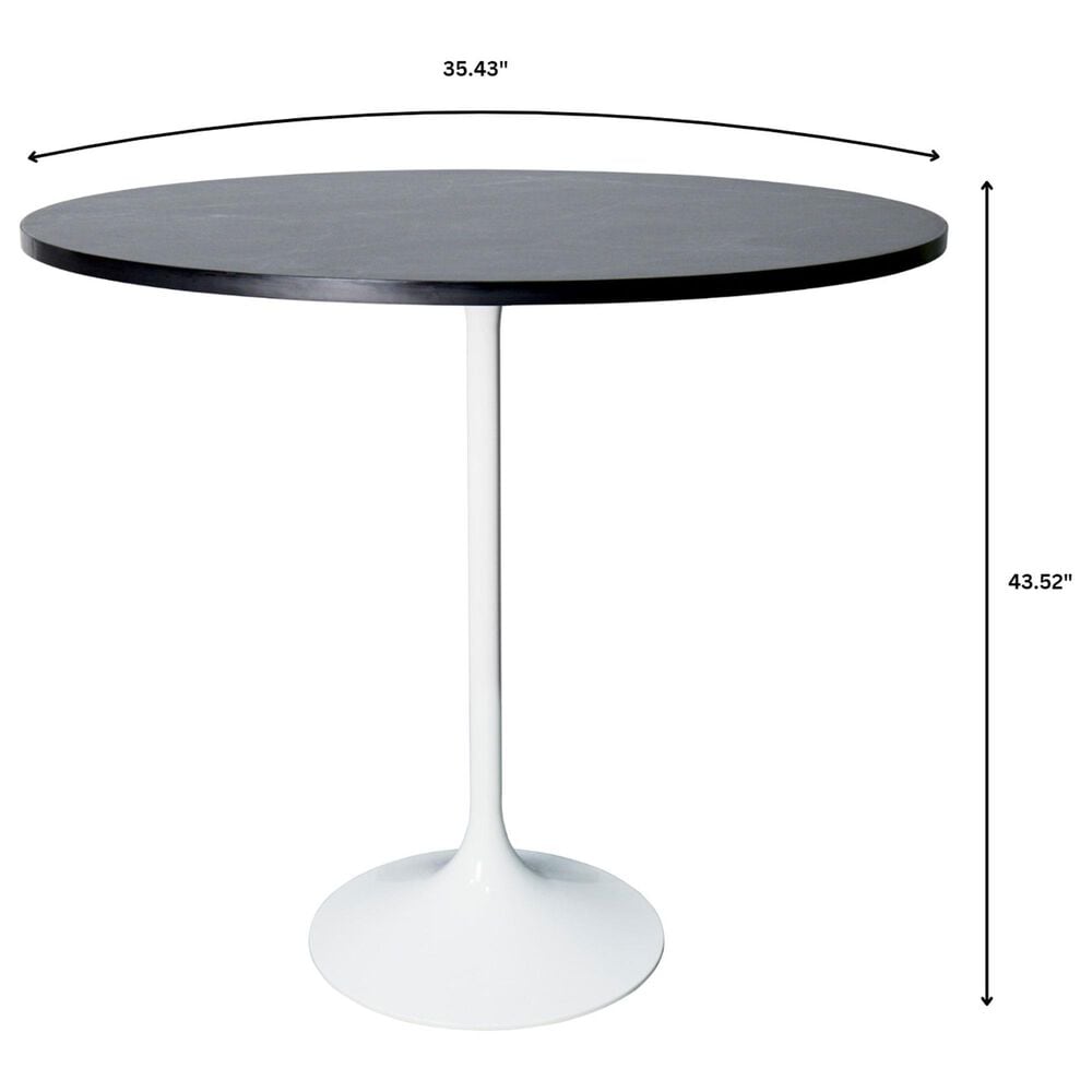 Leisuremod LeisureMod Verve Collection Modern Bar Height Table White Base with 36 Round Black Marbelized Sintered Stone Top, , large