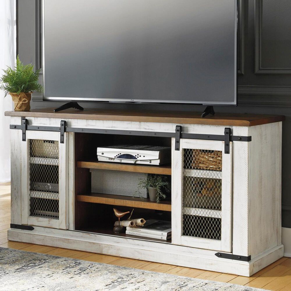 Signature Design by Ashley Wystfield 60" TV Stand in Distressed White and Brown, , large