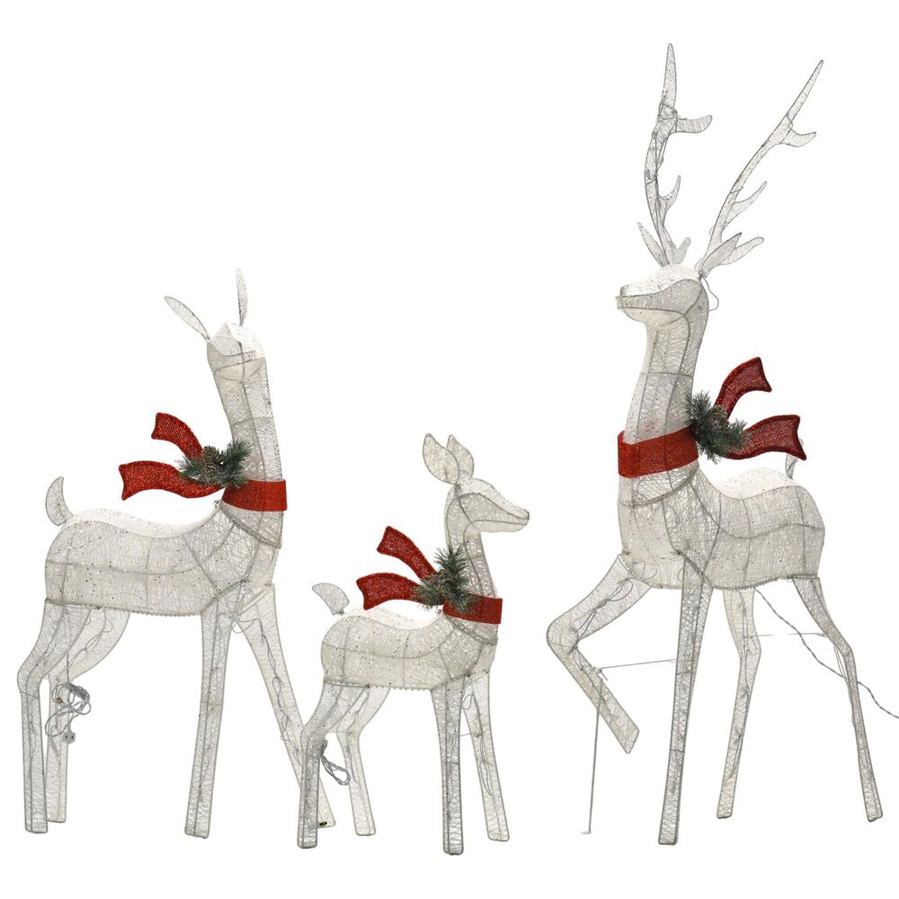 HOMLUX 3-Piece Cotton Rope Reindeer with Warm White LED Lights in White, , large