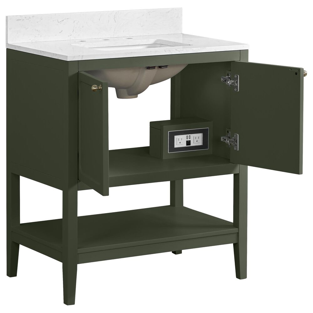 37B Ravello 30" Single Bathroom Vanity Cabinet in Deep Olive Green with Marble Top and Backsplash, , large