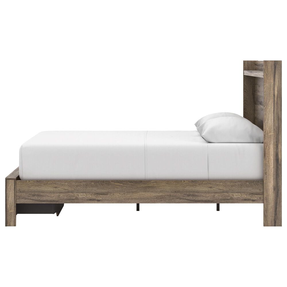 Ashley Elbrim Queen Bed with Storage Footboard in Weathered Brown, , large