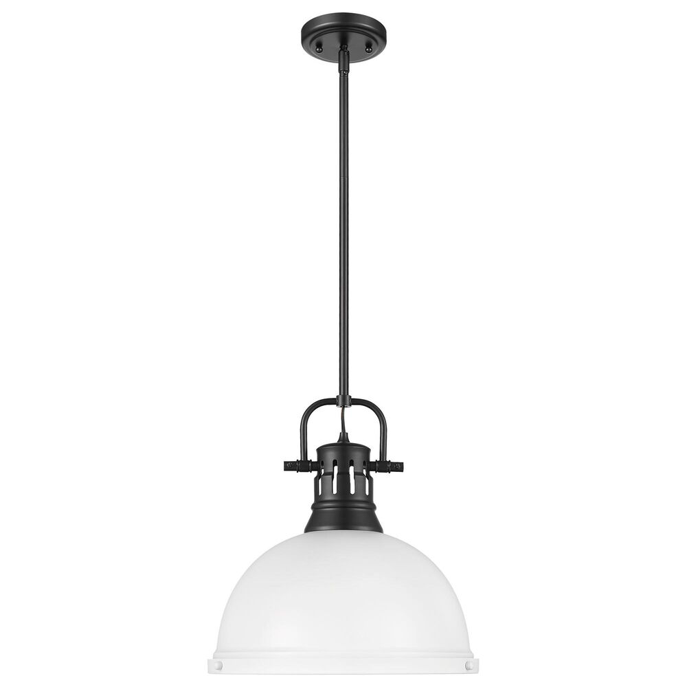Golden Lighting Duncan 1-Light Pendant with Rod and Matte White Shade in Matte Black, , large