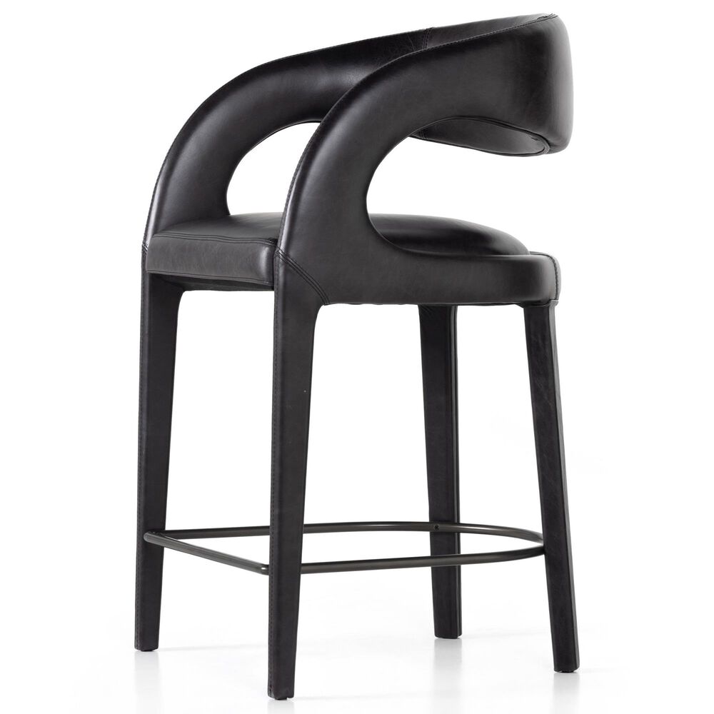 Four Hands Hawkins Counter Stool in Sonoma Black Top Grain Leather, , large