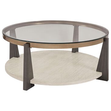 Ashley Frazwa Round Cocktail Table in Grayish Brown, Gold and Clear, , large