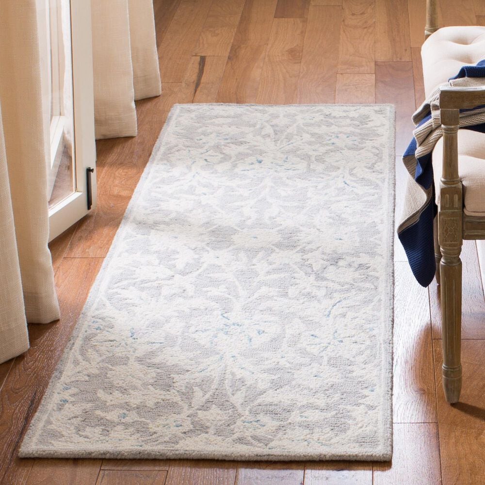 Safavieh Micro-Loop Floral 2&#39;3&quot; x 9&#39; Grey and Ivory Runner, , large