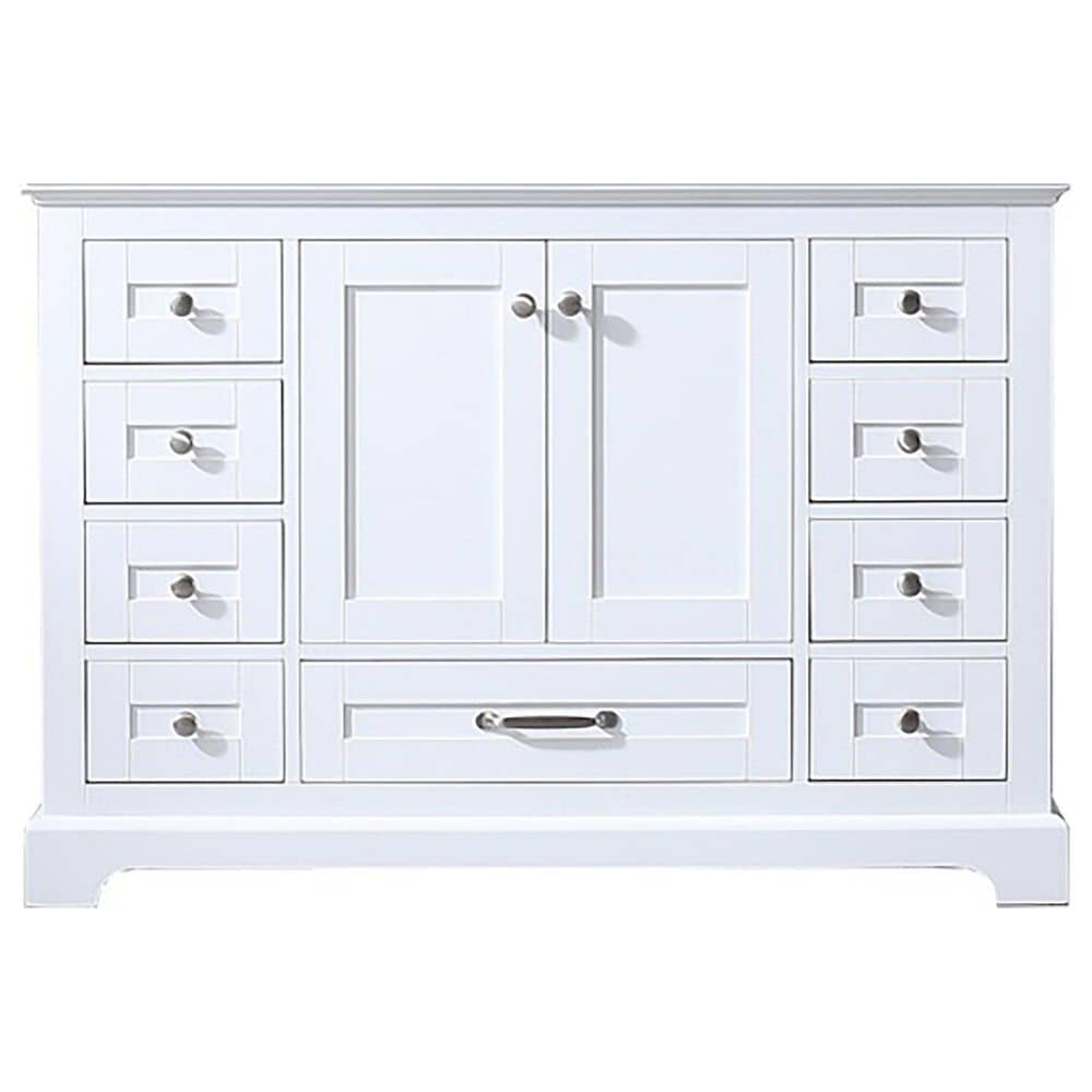 Lexora Home Dukes 48&quot; Single Bathroom Vanity in White with 2 cm White Carrara Marble Top and Rectangular Sink, , large