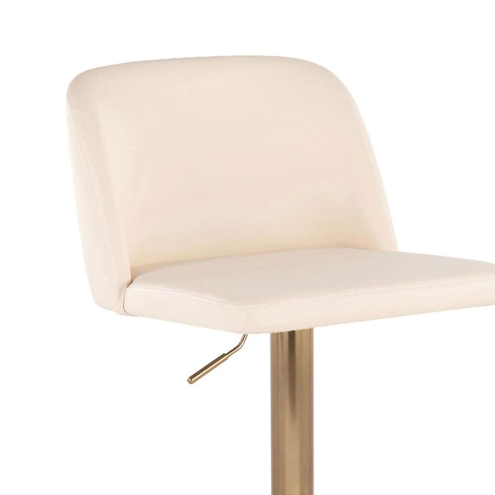 LumiSource Toriano Swivel Adjustable Bar Stool with Cream Faux Leather Upholstery in Gold (Set of 2), , large
