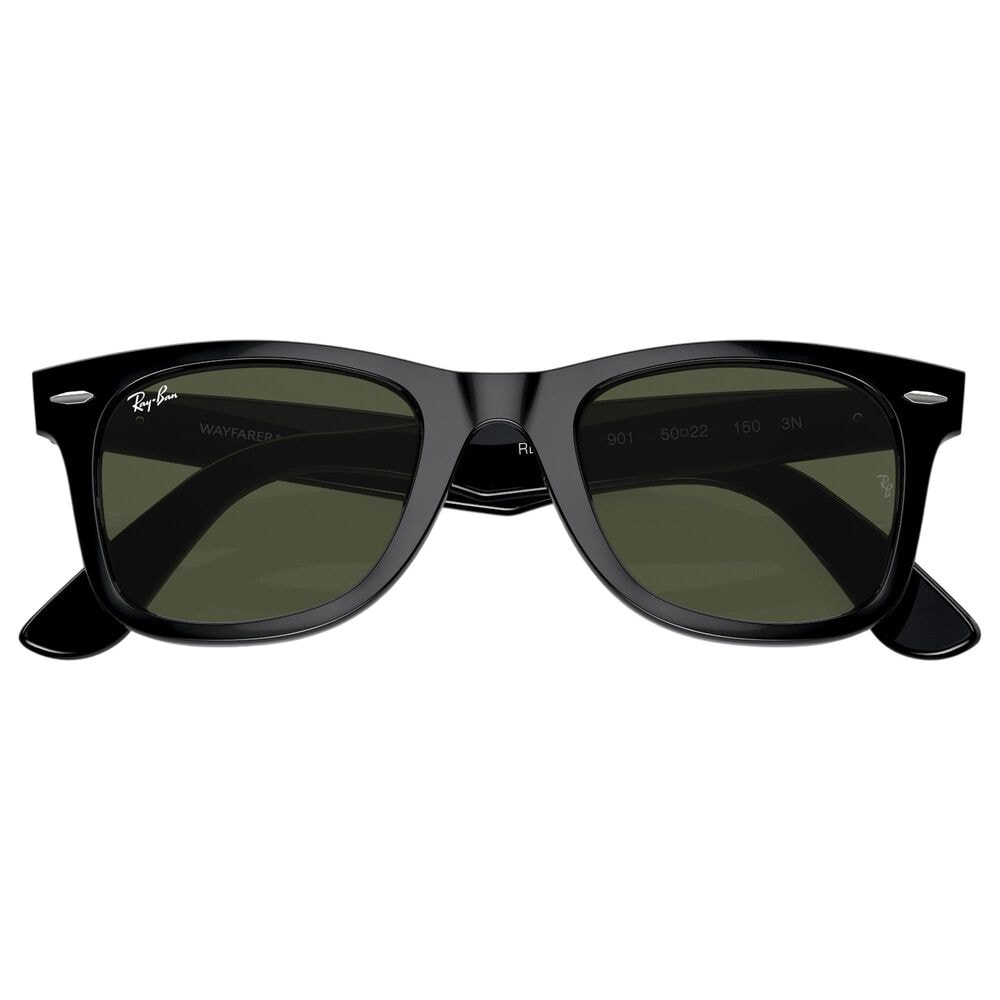 Rayban Glasses Original Wayfarer Classic Sunglasses with G-15 Green Lenses in Polished Black, , large