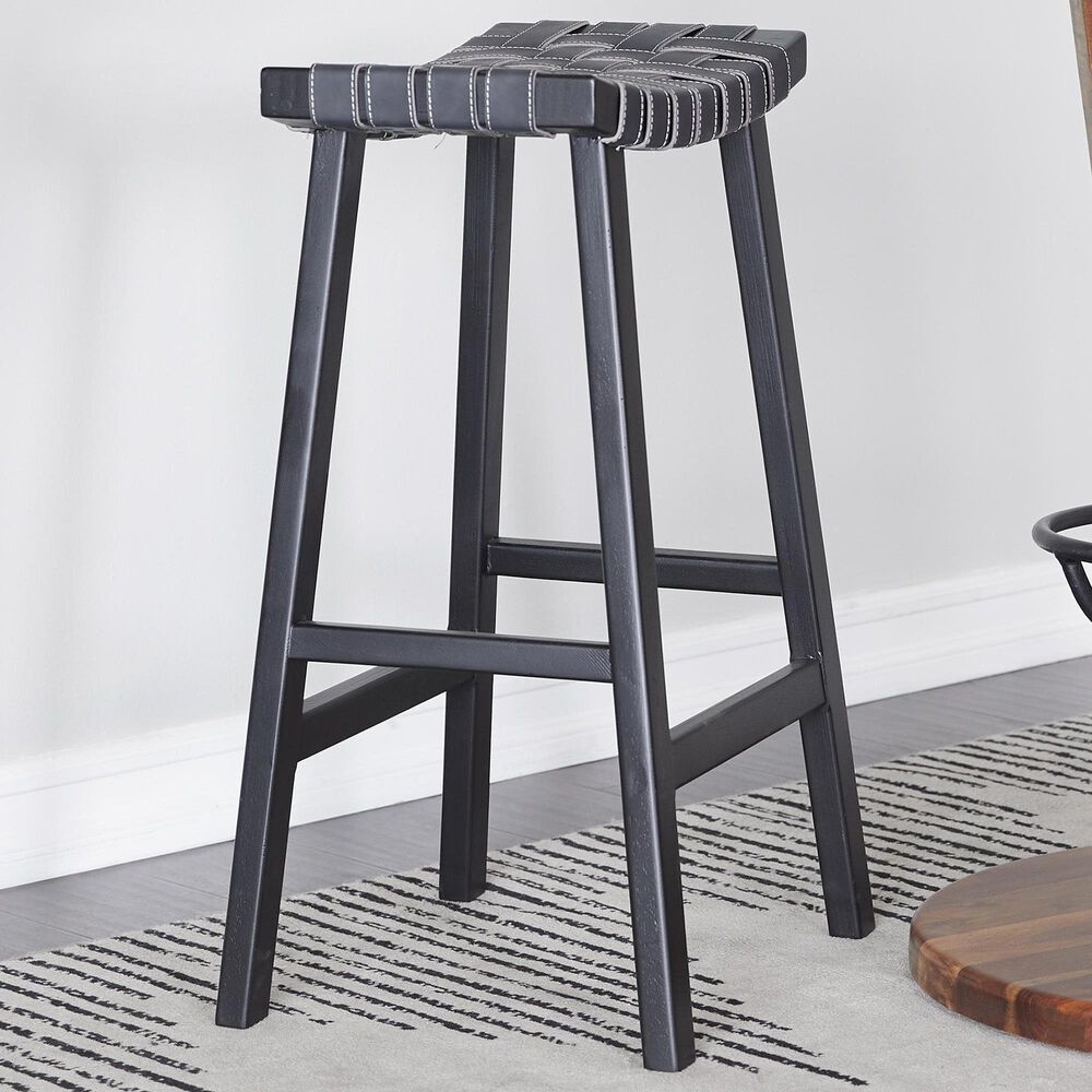Maple and Jade Handmade Woven Kitchen Bar Stool in Matte Black, , large