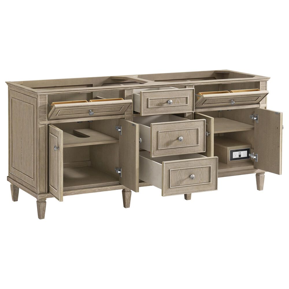 James Martin Vanities Lorelai 72&quot; Double Vanity in Whitewashed Oak with 3 cm White Zeus Quartz Top, , large