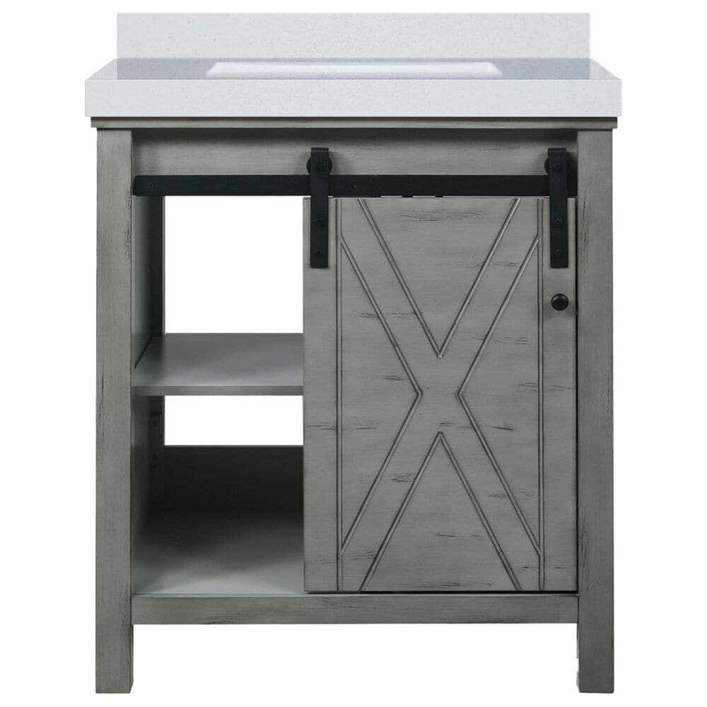 Lexora Home Marsyas 30&quot; Single Bathroom Vanity in Ash Grey with 2 cm White Cultured Marble Top and Rectangular Sink, , large