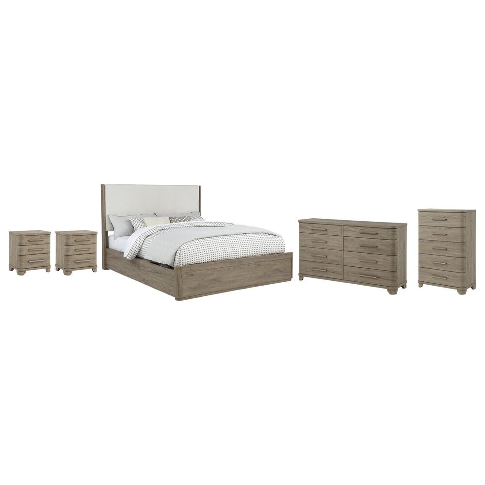 Crown Mark Veranda Queen Upholstered Panel Bed with Dresser, Chest, and Two Nightstands in Khaki, , large
