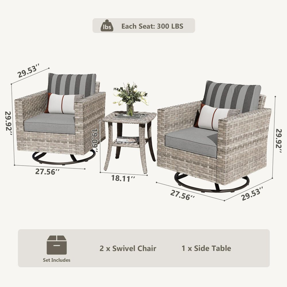 HOMLUX 3-Piece Outdoor Conversation Set in Dark Gray Stripes, , large