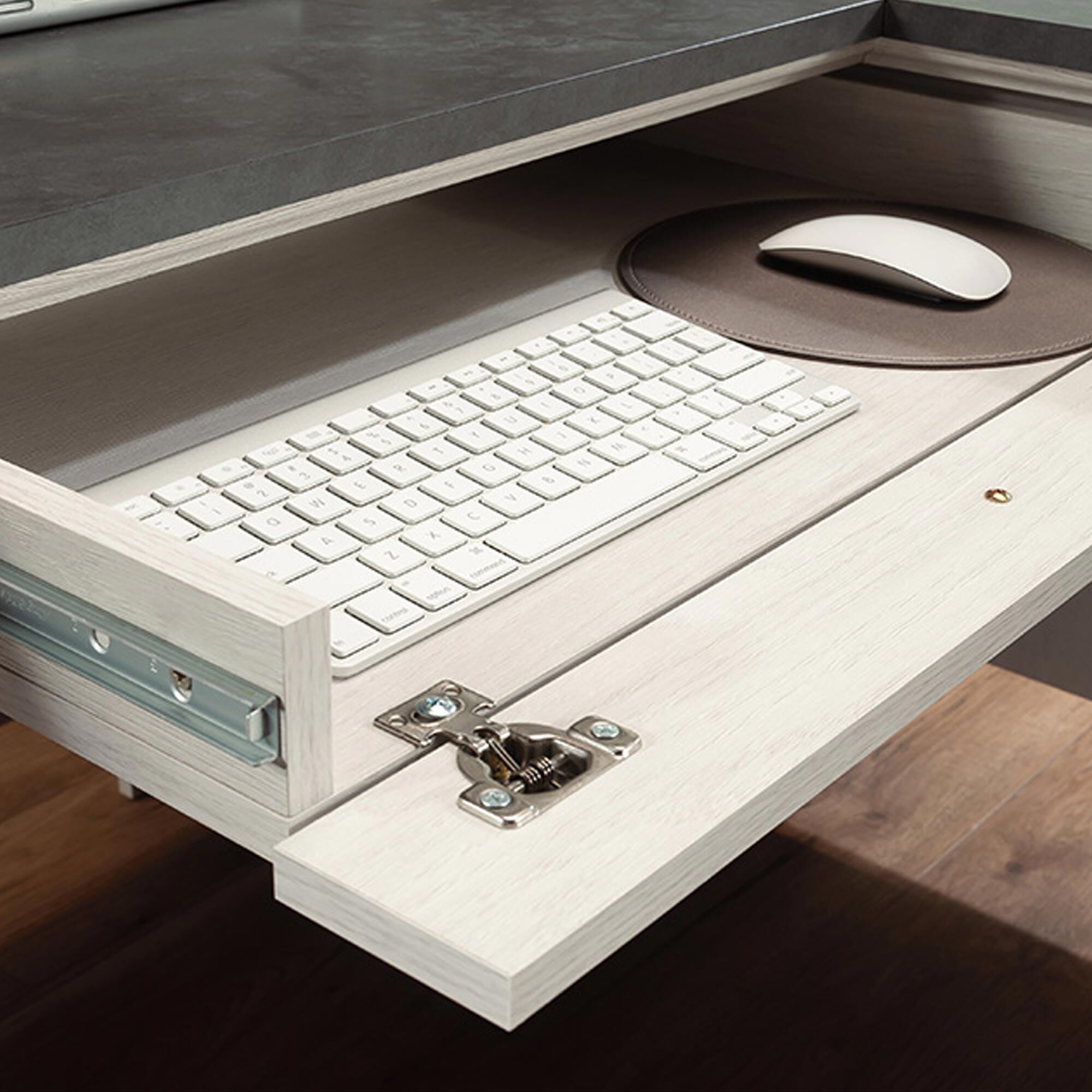 Sauder Palladia L-Shaped Desk in Glacier Oak and Rosso Slate