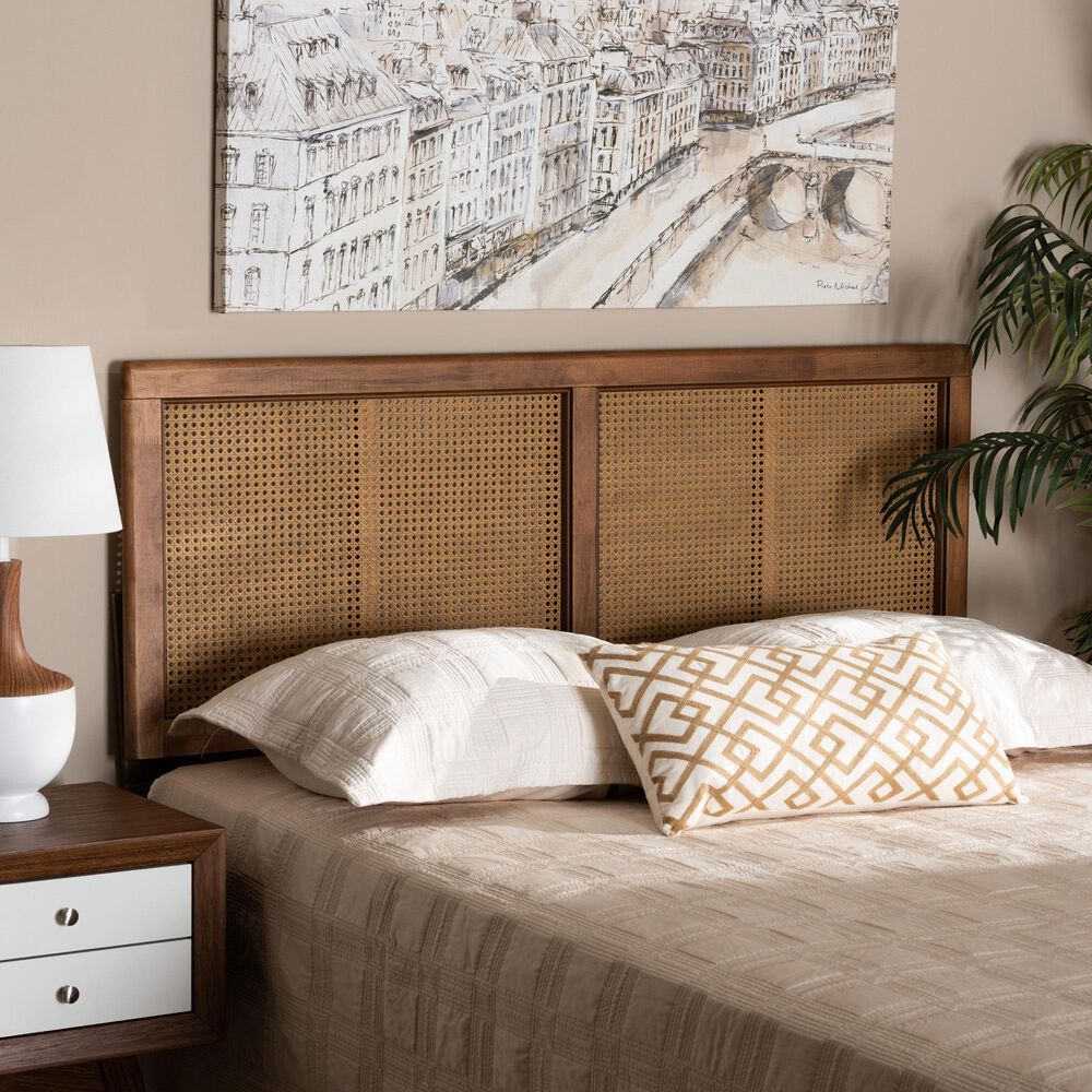 Baxton Studio Gilbert Full Panel Headboard in Ash Walnut, , large