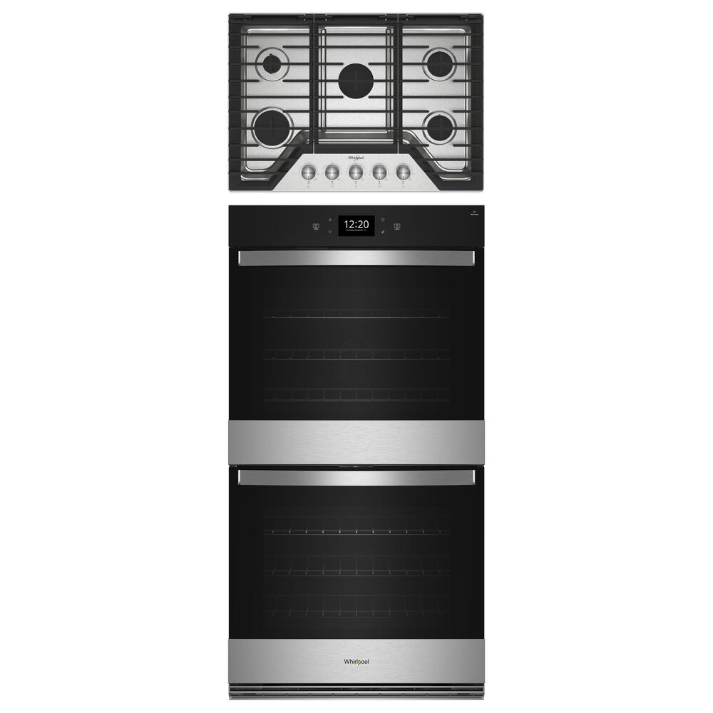 Whirlpool 2-Piece Kitchen Package with 10 Cu. Ft. Double Smart Wall Oven and Gas Cooktop in Fingerprint Resistant Stainless Steel, , large