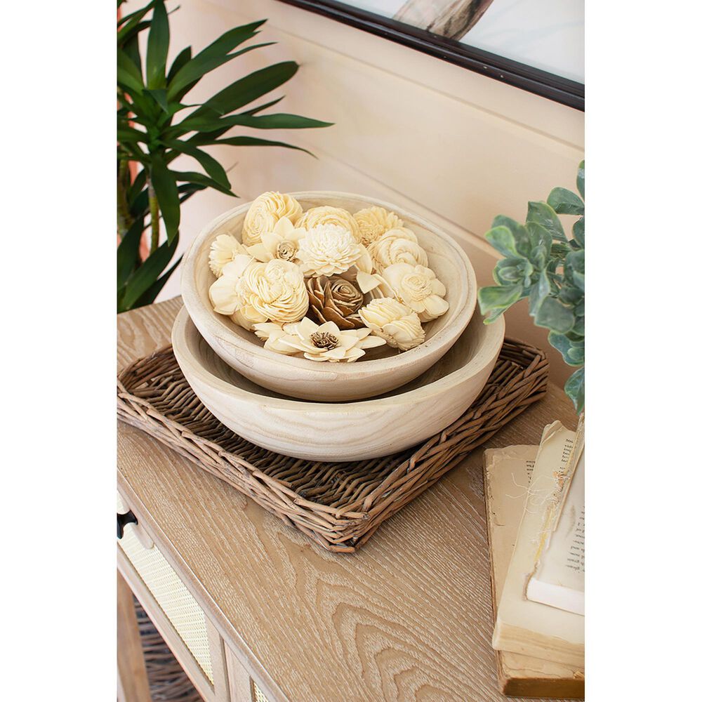 Kalalou Round Hand Carved Wooden Bowl in Natural &#40;Set of 2&#41;, , large