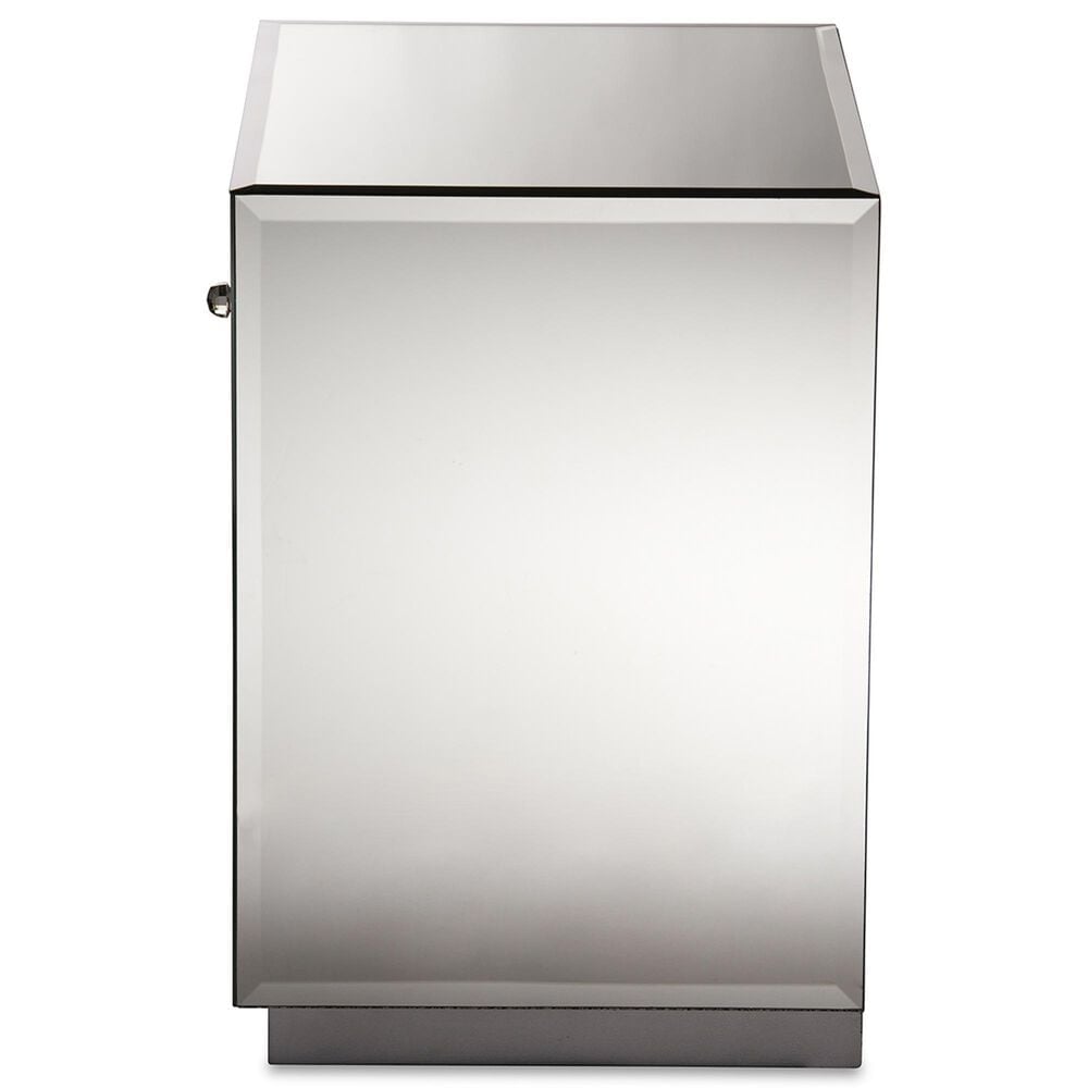 Baxton Studio Rochadh Mirrored 1-Drawer End Table in Gray, , large