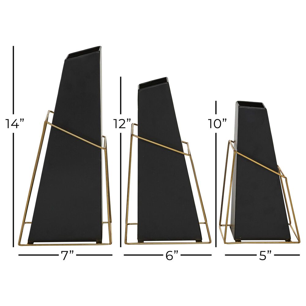 Maple and Jade 14&quot; Geometric Vase in Black and Gold &#40;Set of 3&#41;, , large