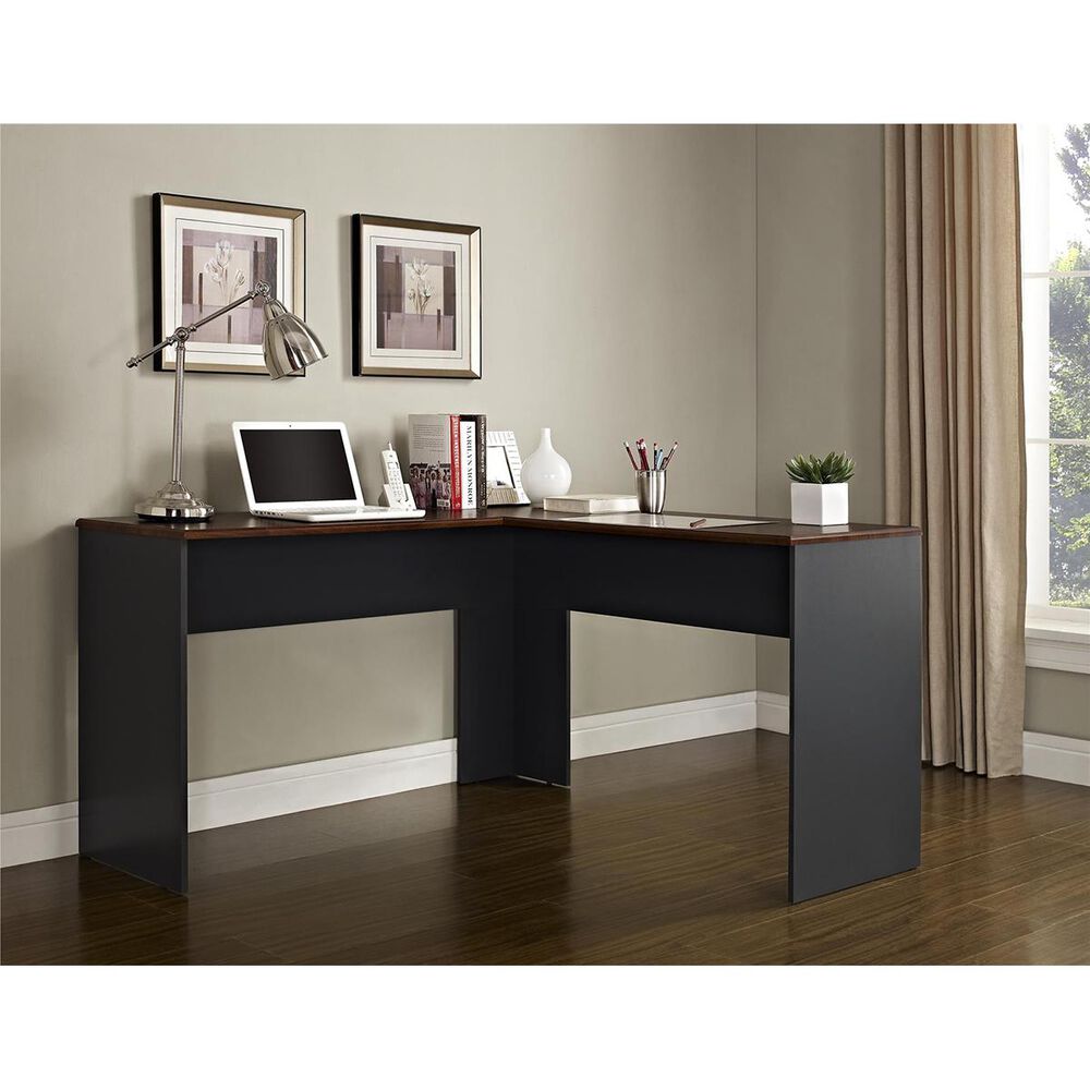 DHP The Works L-Shaped Desk in Cherry and Slate Gray, , large