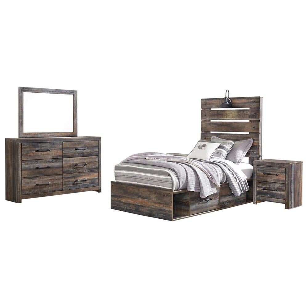 Ashley Drystan 4 Piece Twin Storage Bed Set in Rustic Brown, , large