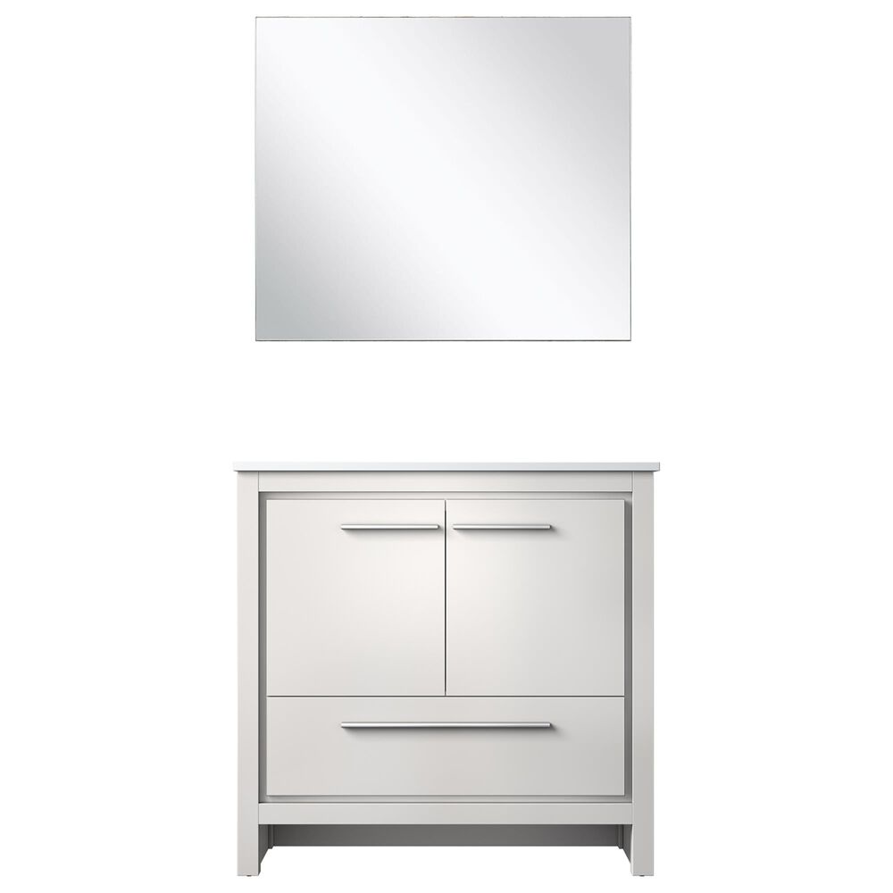 Lexora Home Lafarre 36&quot; Single Bathroom Vanity in Rustic Acacia with 2 cm White Cultured Marble Top, Rectangular Sink and 28&quot; Mirror, , large